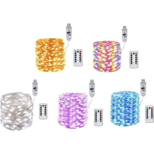 10/20m 100/200 LED Fairy Lights String Copper Wire USB Lamp Tape Christmas Garland Lamp with Remote Control for Wedding Decor