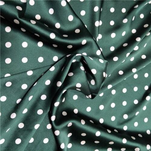 1 Meter Water Jade Wave Dot Stretch Silk Fabric Dark Green White Summer Dress Cheongsam Clothing