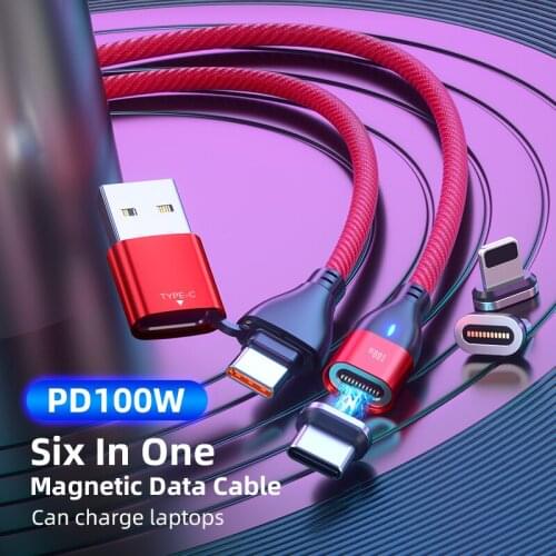 100W PD USB Type C Magnetic Cable 5A Fast Charging LED Data Cord For Xiaomi Mi 11 Samsung Mobile Phone Charger USB C Charge Wire
