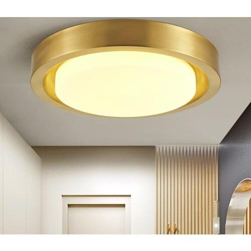 Full copper bedroom lamp LED round ceiling lamp aisle lamp living room atmosphere lighting balcony room ceiling lighting