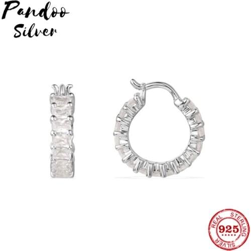 Fashion Charm Sterling Silver Original 1:1 Copy,Single Precieuse Baguette Stone Hoop Luxury Earring Jewelry Gift For Female