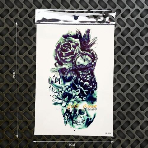 3D Fashion Design Anchor Tattoo Compass Colck Design Waterproof Temporary Tattoo Henna Rose Wall Sticker 21x15CM Women Men Tatoo