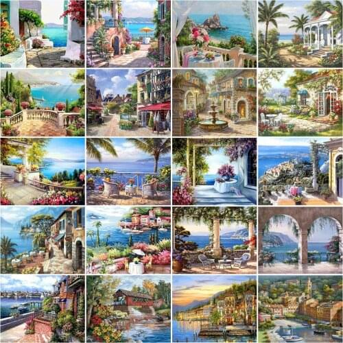 HUACAN DIY Frame Drawing By Numbers Town Landscape HandPainted Wall Art Unique Gift Paint By Number Street Childrens Room Decor