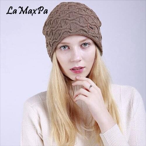 2018 New Kintted Plaid Hat For Women Skullies Winter Warm Acrylic Beanies Cap Female Bonnet Beanie Hat Femme Hats