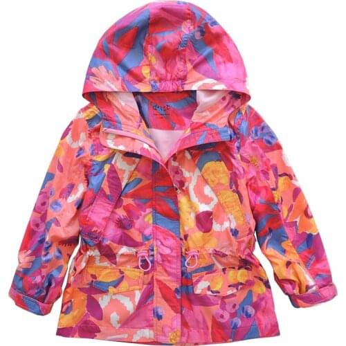 2017 spring new brand fashion girls jacket hooded kids trench coats camouflage print waterproof girls outerwear 3-10Y