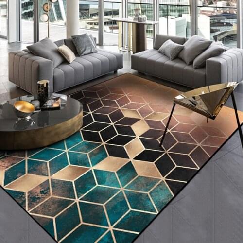New Trend Modern metal golden carpet Dark green/black geometric bedroom carpets for living room rugs Fashion parlor mat/tapetes