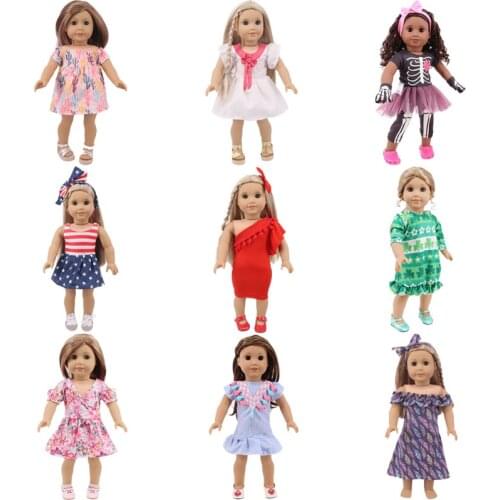 Doll Clothes Solid Colors&Polka Dots&Printed Dresses For 18 Inch&43 Cm Doll &New Born Baby Generation Girls Birthday Toy Gifts