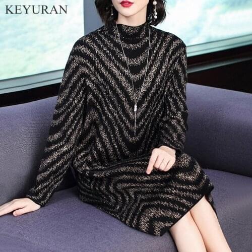 Plus Size M-4XL 2021 New Spring Autumn Winter Womens Knit Dress Female Turtleneck Long Sleeve Bottoming Loose Sweater Dresses