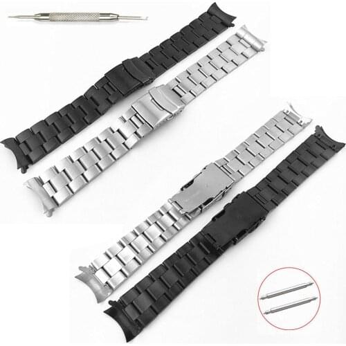 20mm 22mm Curved End Watch Band Unisex Stainless Steel Metal Wristwatch Strap Double Fold Deployment Clasp Bracelet