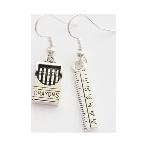 Teacher Earrings, Gifts for Teachers, Crayon Earrings, Ruler Earrings, Crayon Jewelry