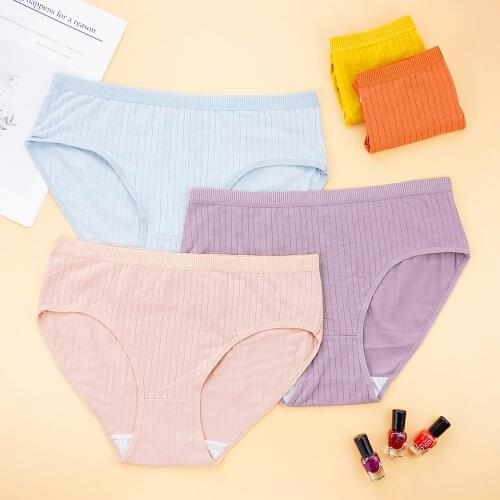 2 Pcs Lots Womens Cotton Panties Soft Striped Women Underpants Plus Size Panties Solid Girls Briefs Sexy Lingeries Underwear
