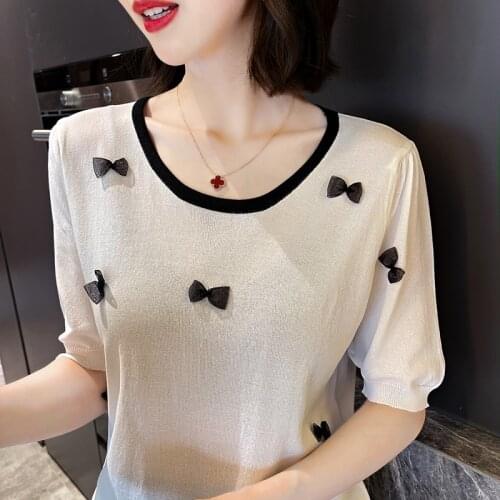 U district 42 right 】 7504 sets will bow short sleeve round collar knitting 37