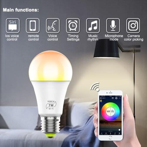 RGBW Timing Smart LED WIFI Bulb E27 7W Wifi APP Remote Google Amazon alexa Voice Control Color Light Bulb magic home LED lamp