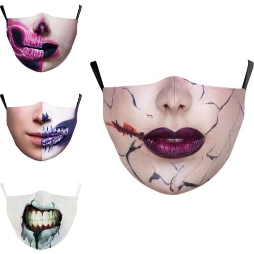 Funny Spoof Horror Graffiti Halloween Face-Mouth Women Men Unisex Cosplay Masks Breathable Sports Antifog Adult Party Xmas Mask