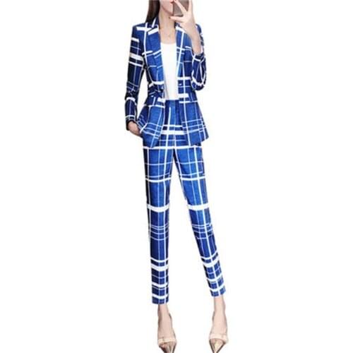 Fashion printed suit suit female New High-end slim printed suit + pants two-piece suit women size S-3XL