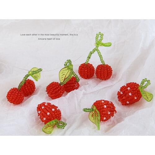 2pcs Best lady 2020 New Women Sweet Crystal Bead Pendant Weaving Cherry Strawberry Green Leaf fruit Earrings DIY Accessories