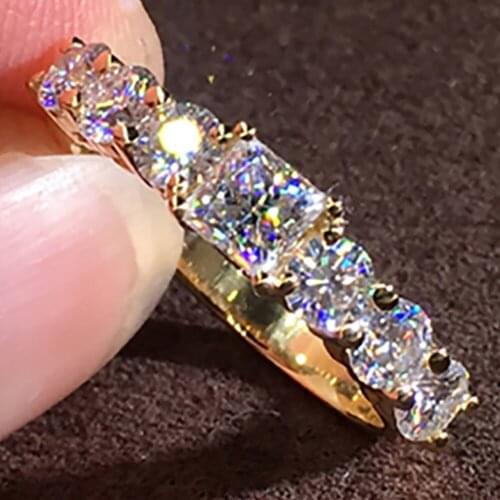18K Au750 Yellow Gold Women Wedding Party Engagement Ring 0.4 Carat Princess Square 1.2 Ct Round Moissanite Diamond Ring Trendy