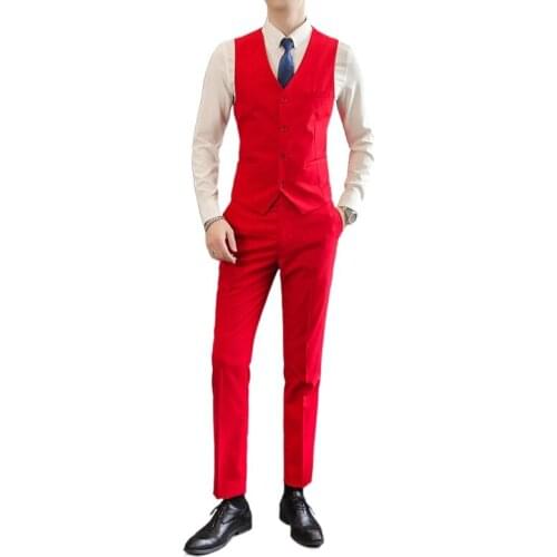 10 Colors To Choose From Men Vests and Pants Large Size S-6XL Pure Color Male Business Dress Set Fashion Wedding Trousers