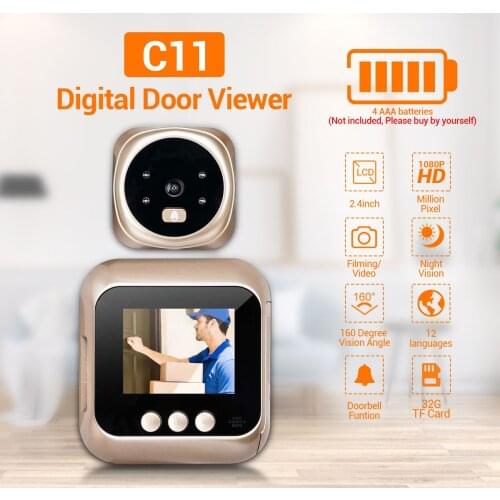 2.4Inch IPS Screen 1080P Visual Video Doorbell Motion Detection Peephole Viewer Video Door Phone