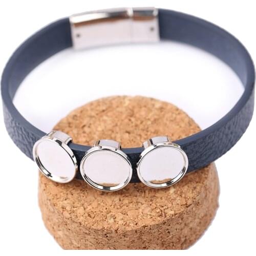 Reidgaller 5pcs fit 12mm round cabochon bracelet base setting trays diy faux leather bracelets blanks fwith magnetic clasps