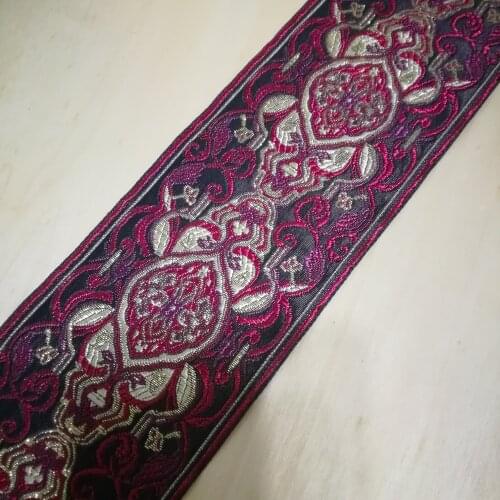 8.8cm 88mm Floral Ethnic Metallic Lace Pink Purple Gold Filigree Curtain Trim Laciness National Jacquard Embroidery Woven Ribbon