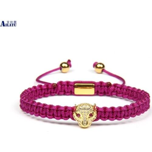 Ailatu New Pink & Blue Cz Leopard Panther Braided Bracelets Micro Pave Cz Beads Top Quality Couples Gift