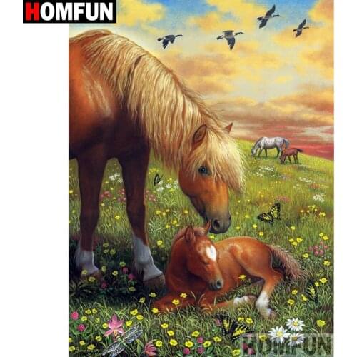 HOMFUN Full Square/Round Drill 5D DIY Diamond Painting "Animal horse" Embroidery Cross Stitch 5D Home Decor Gift A16571
