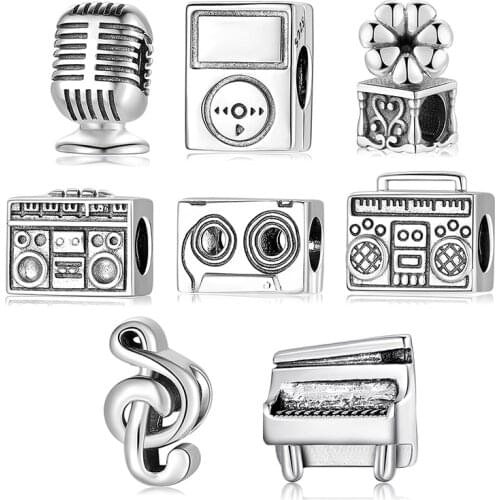 925 Sterling Silver Note Recorder Projector Piano Charms Beads Fit European Charms Bracelet Original Bracelets Bangles Jewelry