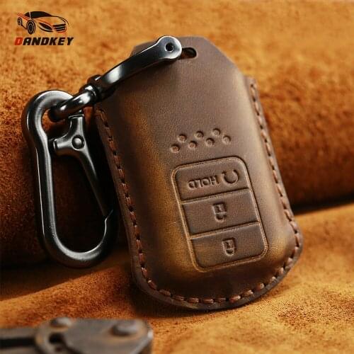 Dandkey Genuine Leather Car Remote Key Case Cover For Honda XRV Vezel HRV CRV CR-V Accord Civiv Spirior Fit JAZZ Jade Pilot City