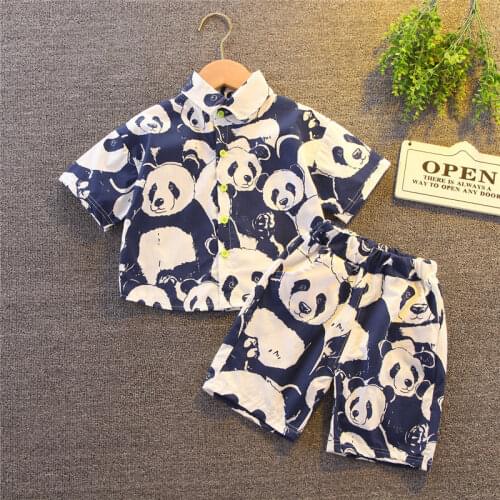 Children Cotton Clothes Baby Sport Boys Causal Full Printe Panda Shirt Shorts 2Pcs/Sets Infant Kids Fashion Toddler Tracksuits