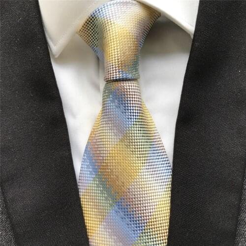 10 cm Width New Design Mens Ties Jacquard Woven Neck Tie Corbatas with Gold Yellow Stripes