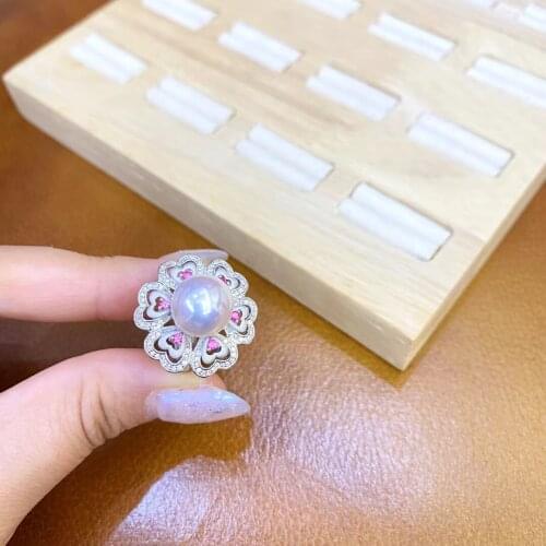 Solid 925 Sterling Silver Round 11-12mm Nature Fresh Water White Pearl Rings for Women Fine Birthday Presents