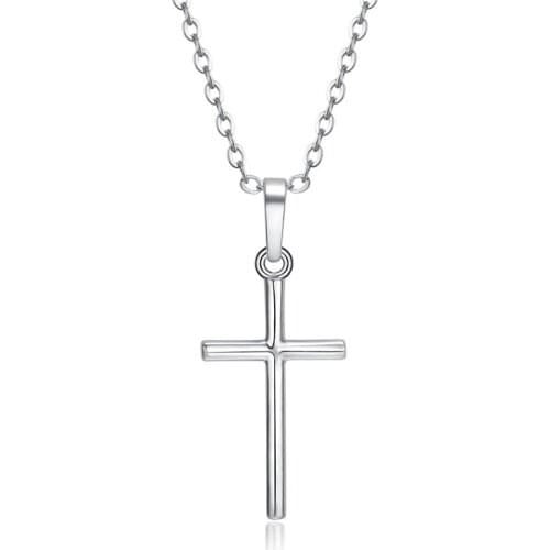 Short Necklace Chain Cross Women Necklaces Jewelry Ladies Unisex Pendant Silver Color Classic Korean Stainless Steel Naszyjnik