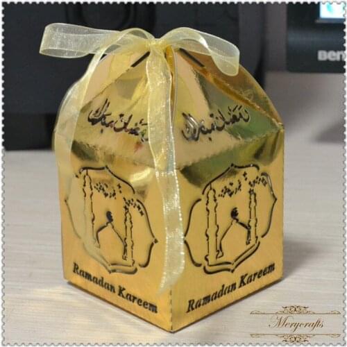 Metallic gold color eid mubarak candy ramadan favor box for party decoration
