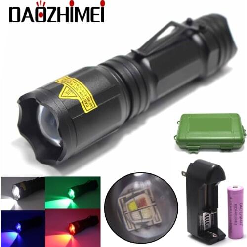 Multifunctional 4 Color in 1Hunting 18650 Zoomable LED Multicolor Tactical Flashlight Red Green Blue White Fishing Lamp flash