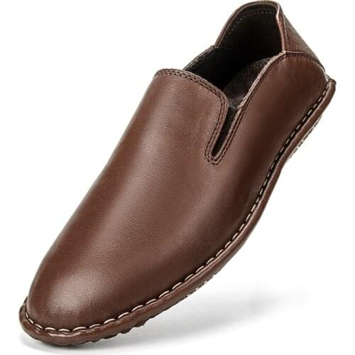 Design Trend Shoes Fashion Genuine Leather Men Shoes Slip-on Leather Casual Shoes Soft Moccasins Comfortable Flat Men Shoes