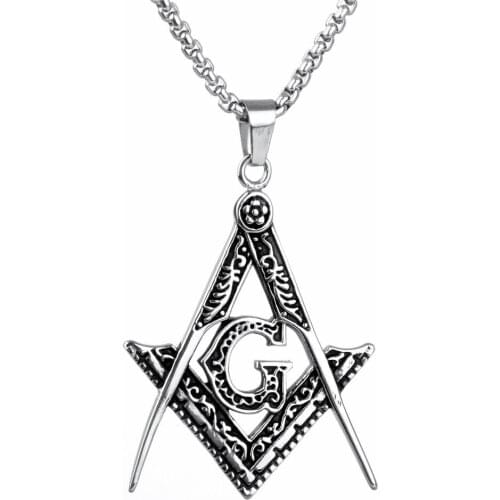 Mens Silver color Free Mason Pendant 316L Stainless Steel Freemason Masonic Pendant