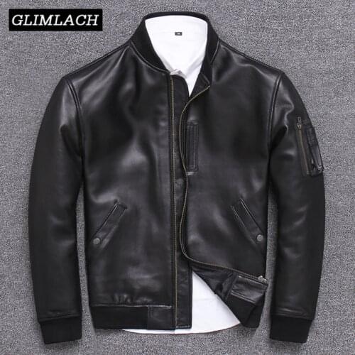Japan Style Pilot Sheepskin Aviator Jackets Men Plus Size 5XL Natural Real Leather Bomber Jacket Stand Collar Aviation Coats New