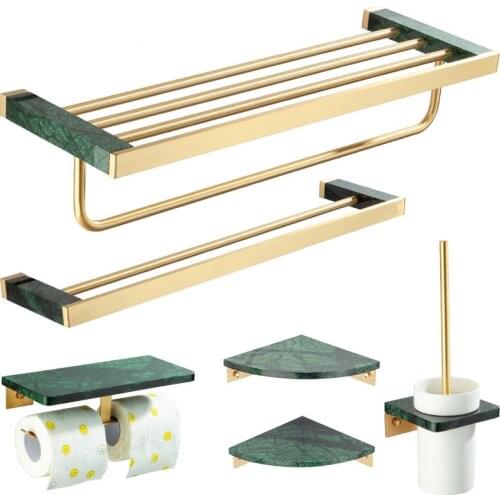 Tuqiu Bathroom Accessories Set, Corner Shelf ,Towel Rack,Paper Holder,Towel Bar,Towel Hanger Marble and brass bathroom Hardware