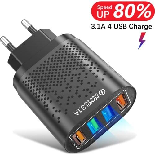 Wall Charging Charger 4-Port USB 3.1A Mobile Phone Chargers Adapter Plug For iPhone 5S Samsung S10 S9 Xiaomi Redmi Huawei