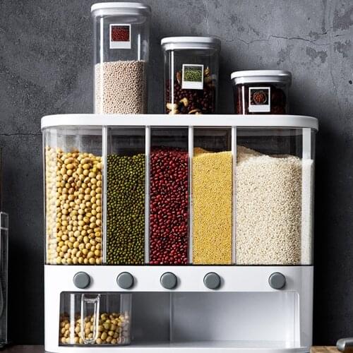 1pcs Wall-Mounted Food Dispenser Plastic Kitchen Storage Grain Rice Containers