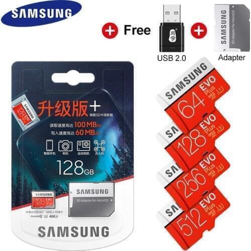 Original SAMSUNG micro sd card EVO Puls 128GB memory card 100MB/s 64GB 256GB 32GB C10 UHS-I TF Card Microsd cartao de mamoria