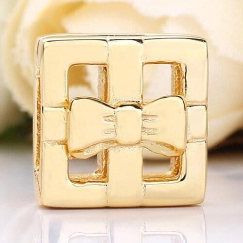 Original Gold Color Shine Reflexions Gift Box Clip Stopper Lock Beads Fit 925 Sterling Silver Charm Bracelet Diy Jewelry