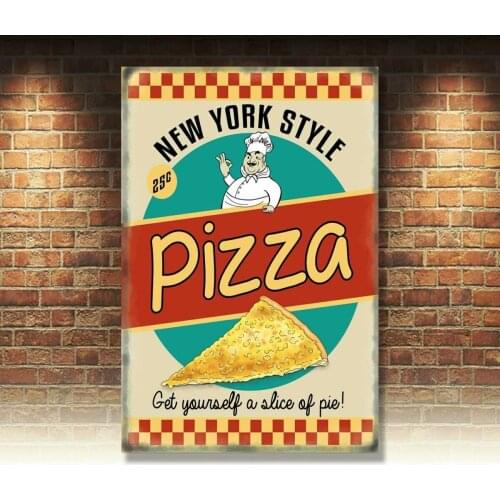 New York Style Pizza 50s Diner Kitchen Cafe Food Retro Small Metal Steel Sign
