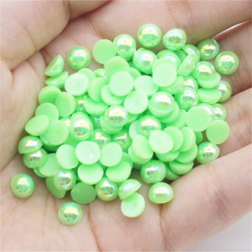 1000/500pcs 2-5mm and Mixed Size Green AB Glue on ABS Imitation Half Round Pearls Resin Flatback Beads Craft Jewelry Making