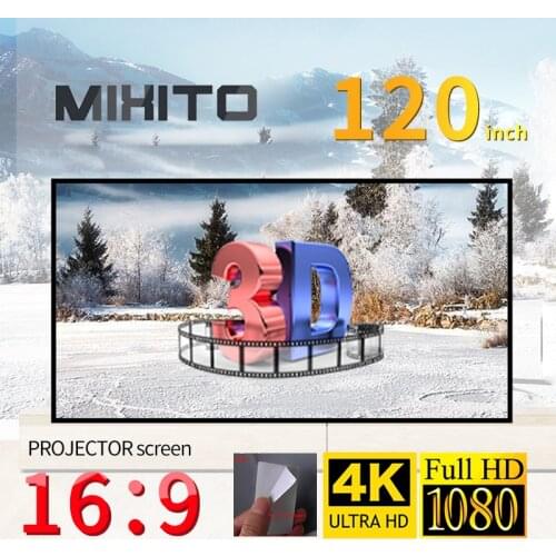 MIXITO 16:9 Projector 120 Inch Anti-Light Curtain Simple Screen Portable Projection Movies Screen For Home Theater With Velcro