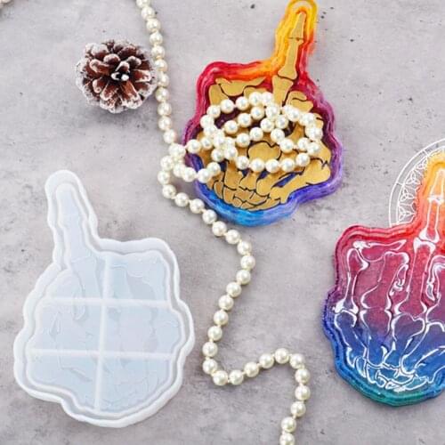 DIY Crystal Epoxy Resin Mold Mirror Plate Mold Non-stick Decorative Reusable Skeleton Skull Hand Silicone Molds