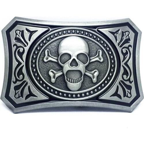 Gothic punk rock style skull rectangle belt buckle western cowboy zinc alloy belt link buckles for men women accessories gifts
