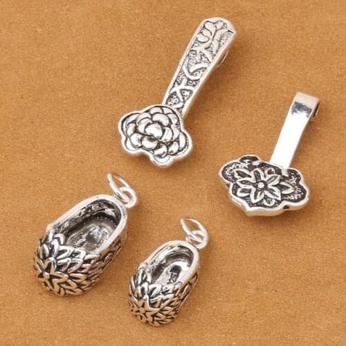 S925 Sterling Silver Jewelry DIY Crystal Bracelet Pendant Accessories Mini Embroidered Shoes Wishful Pendant Wholesale