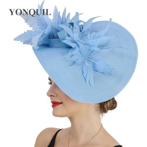 New Arrivals Big Brim Hat Women Fascinator Fancy Feather Flower Headwear Fancy Fashion Ladies Hair Accessories Cocktail Fedora